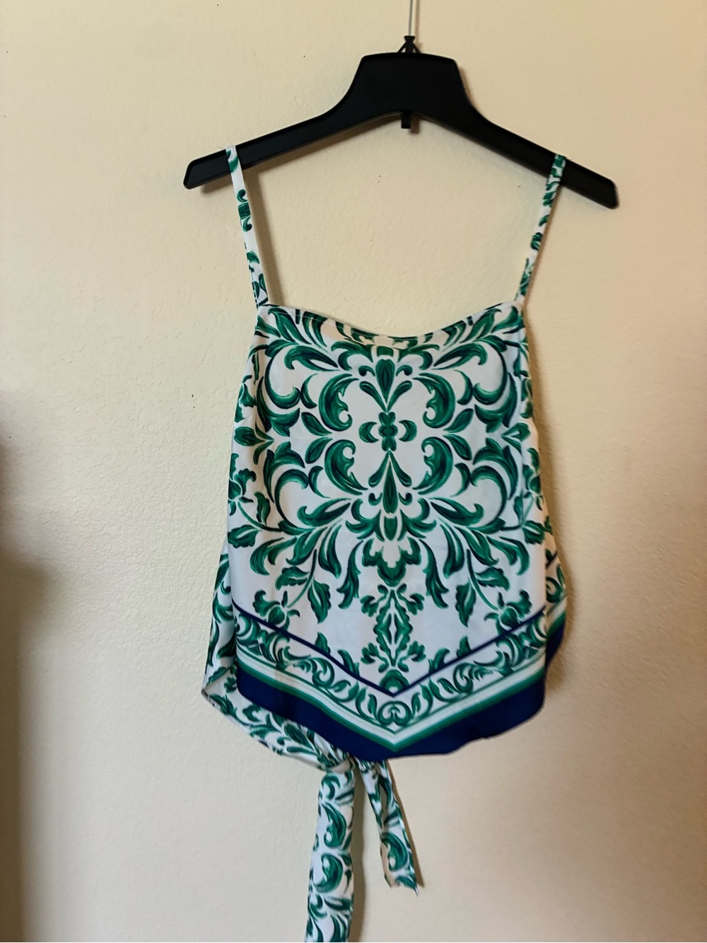 Bwear White and Green Printed Tie-Back Camisole